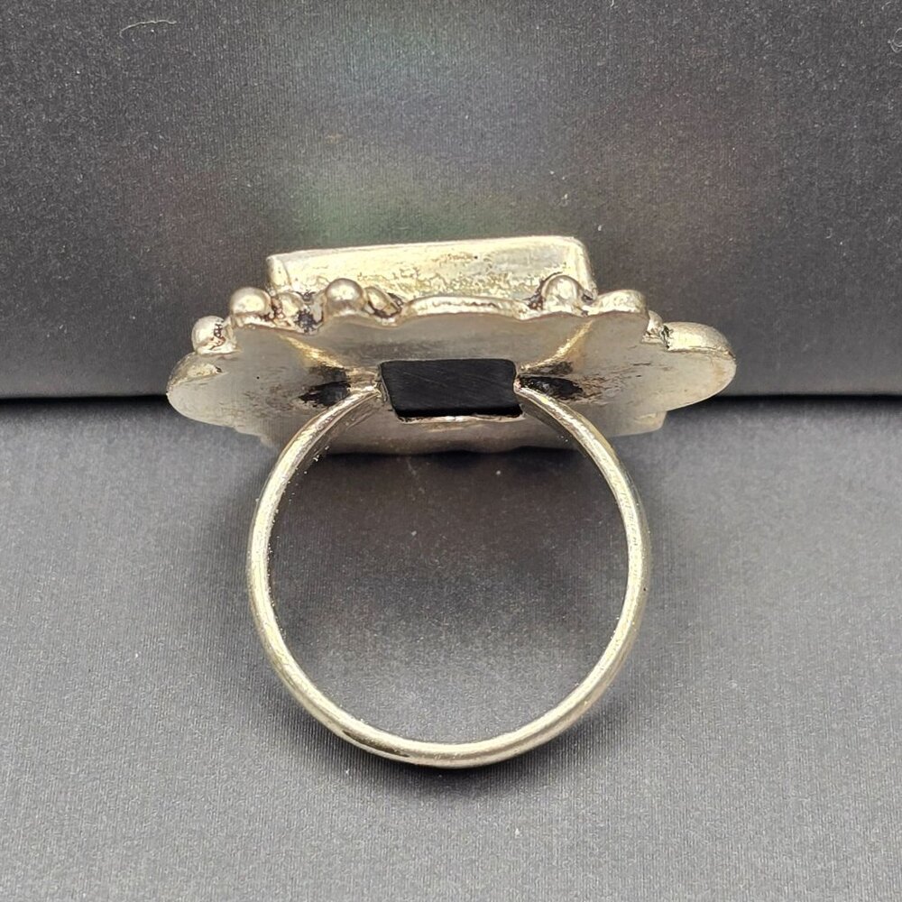 925 Sterling Silver Plt Abalone Shell Ring Size 8 Bezel Setting Statement - Picture 3 of 11
